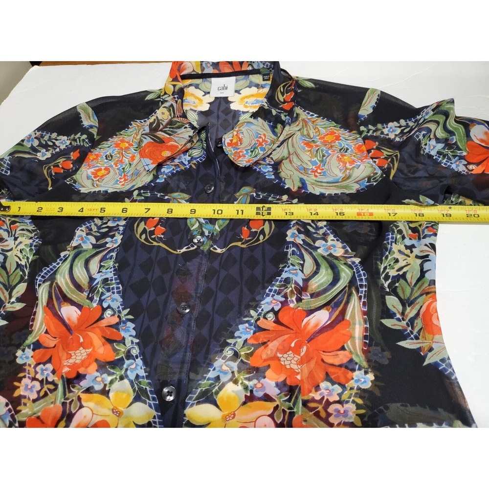 CAbi‎ Top Small Amour Floral Button Down Blue Long Sleeve Womens Career Business - Picture 8 of 10